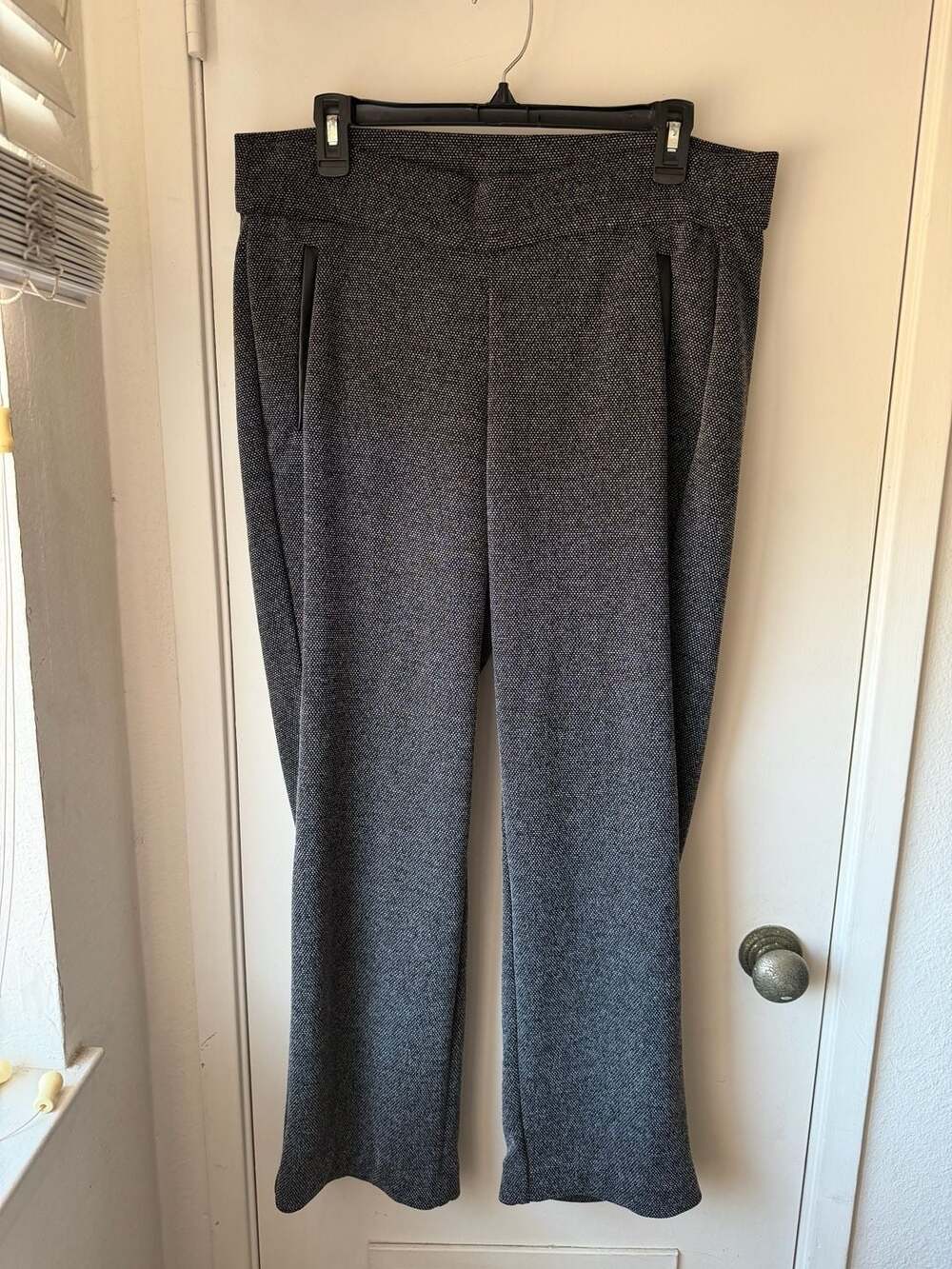 Lane Bryant Heathered Gray Faux Leather Trim Wide Leg Trousers